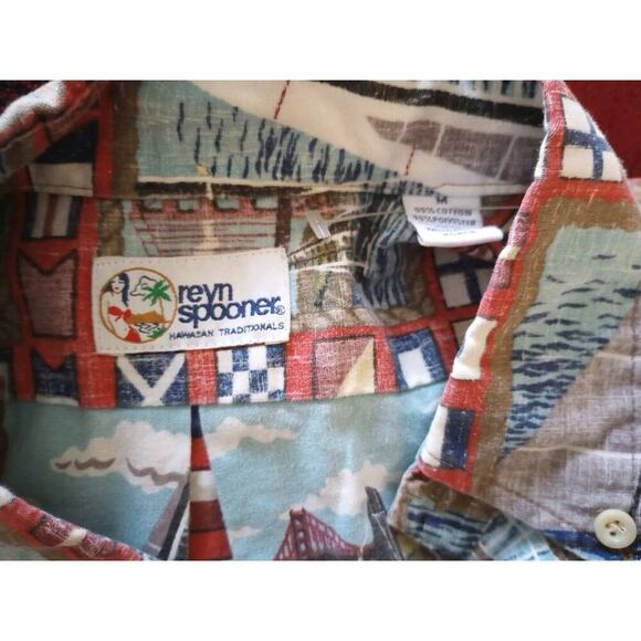 Reyn Spooner men's Hawaiian Shirt Vtg M Sailboat Button Up Short Sleeve Reverse - Picture 5 of 7